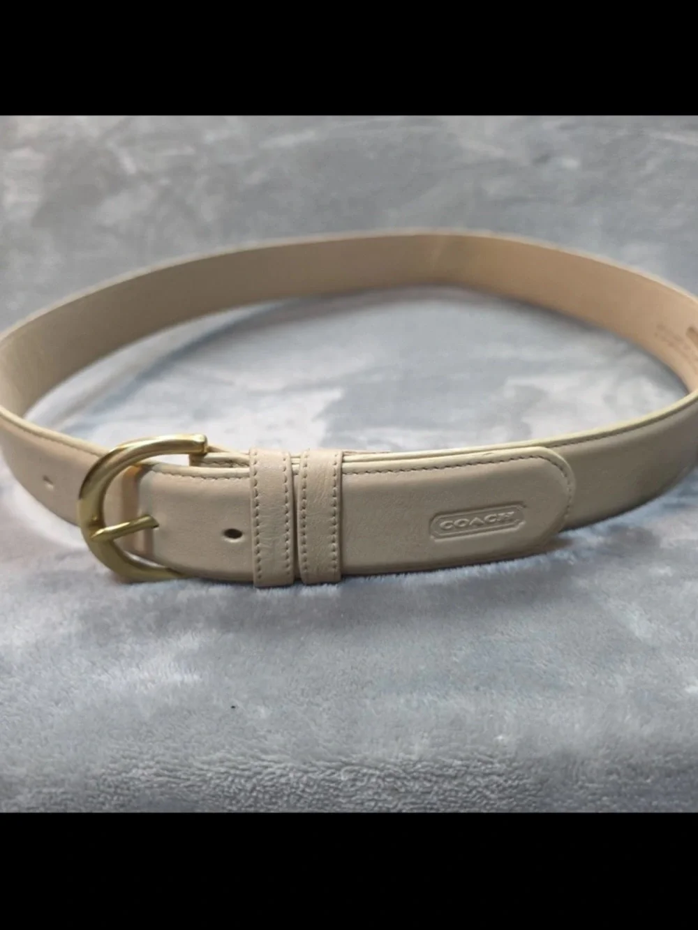 Coach Cream 2X Leather Belt with Gold-Tone Buckle